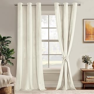JIUZHEN Ivory Velvet Blackout Curtains 84 Inch for Living Room/Bedroom