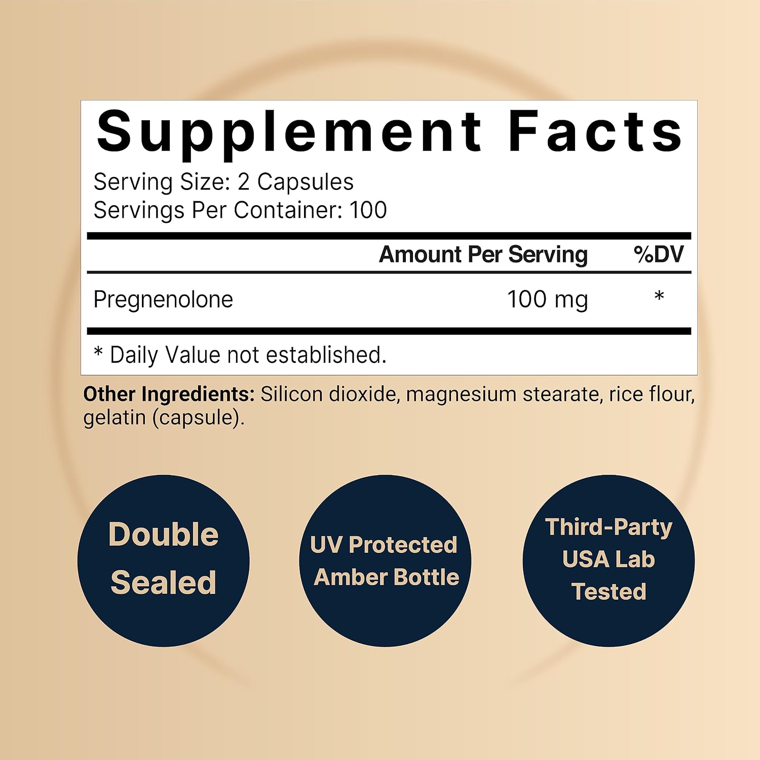 Pregnenolone 100mg, 200 Capsules | 99%+ Purity, Micronized Grade for Higher Absorption, Plant Based – Hormone*, Cognitive, & Immune Health Supplement – Non-GMO, Soy Free