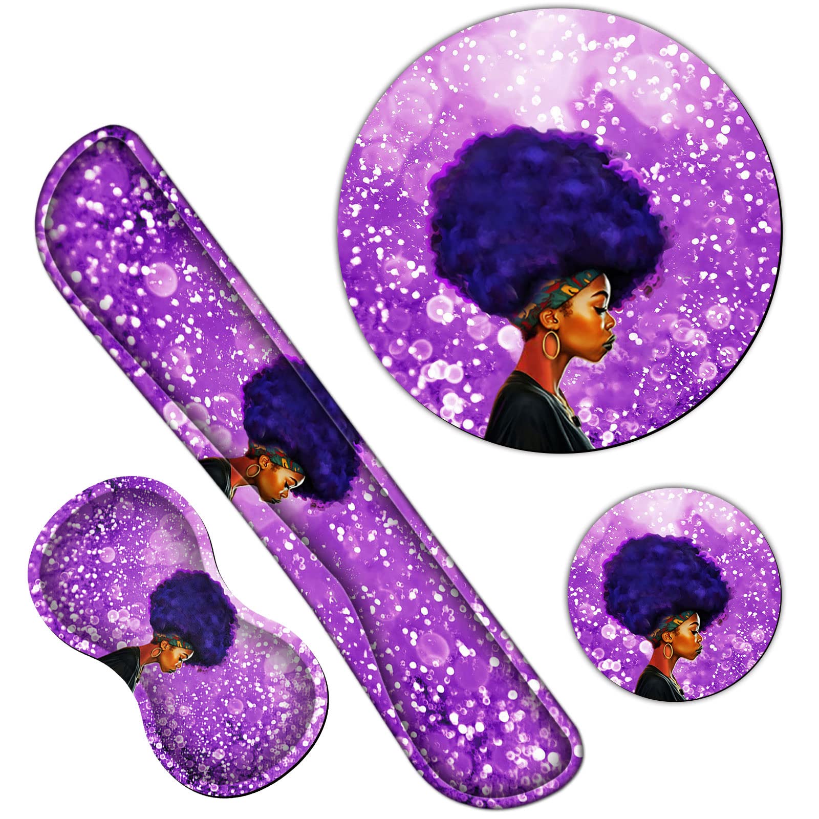 Ergonomic Keyboard Wrist Rests Gel Memory Foam Mouse Pad with Round Mousepad + Coasters, Wrist Support Set with Non Slip Base for Gaming Office Laptop