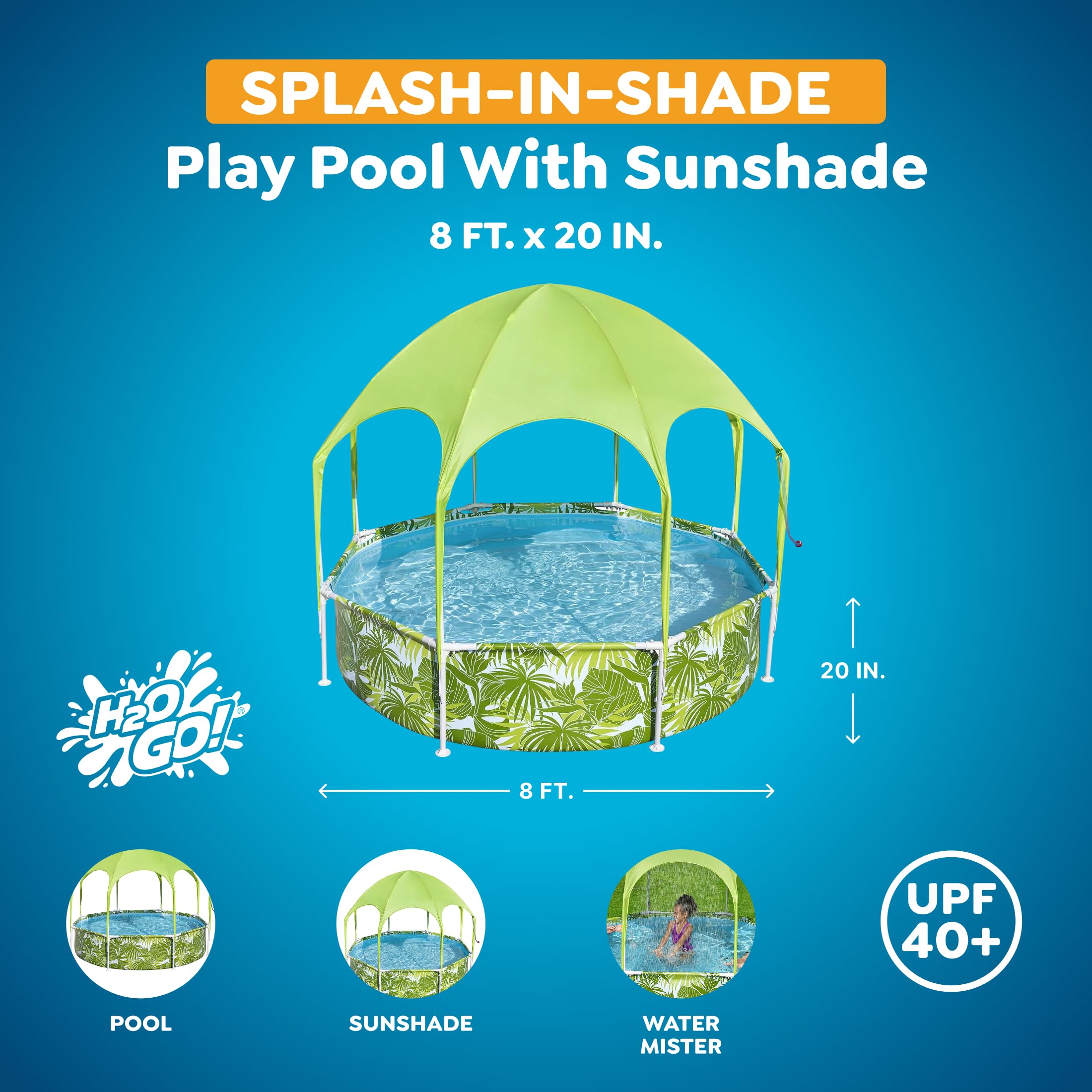 Bestway Steel Pro UV Careful Frame Pool, 244 x 51 cm, Splash-in-Shade, mit Sonnenschutzdach, ohne Pumpe, blau