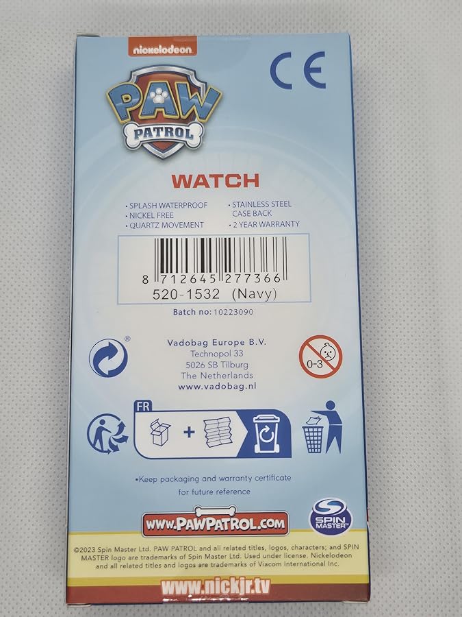 Orologio Da Polso Paw Patrol Per Bambini - Quadrante Analogico, Cinturino In Gomma Blu, Resistente Agli Spruzzi - Foto 6