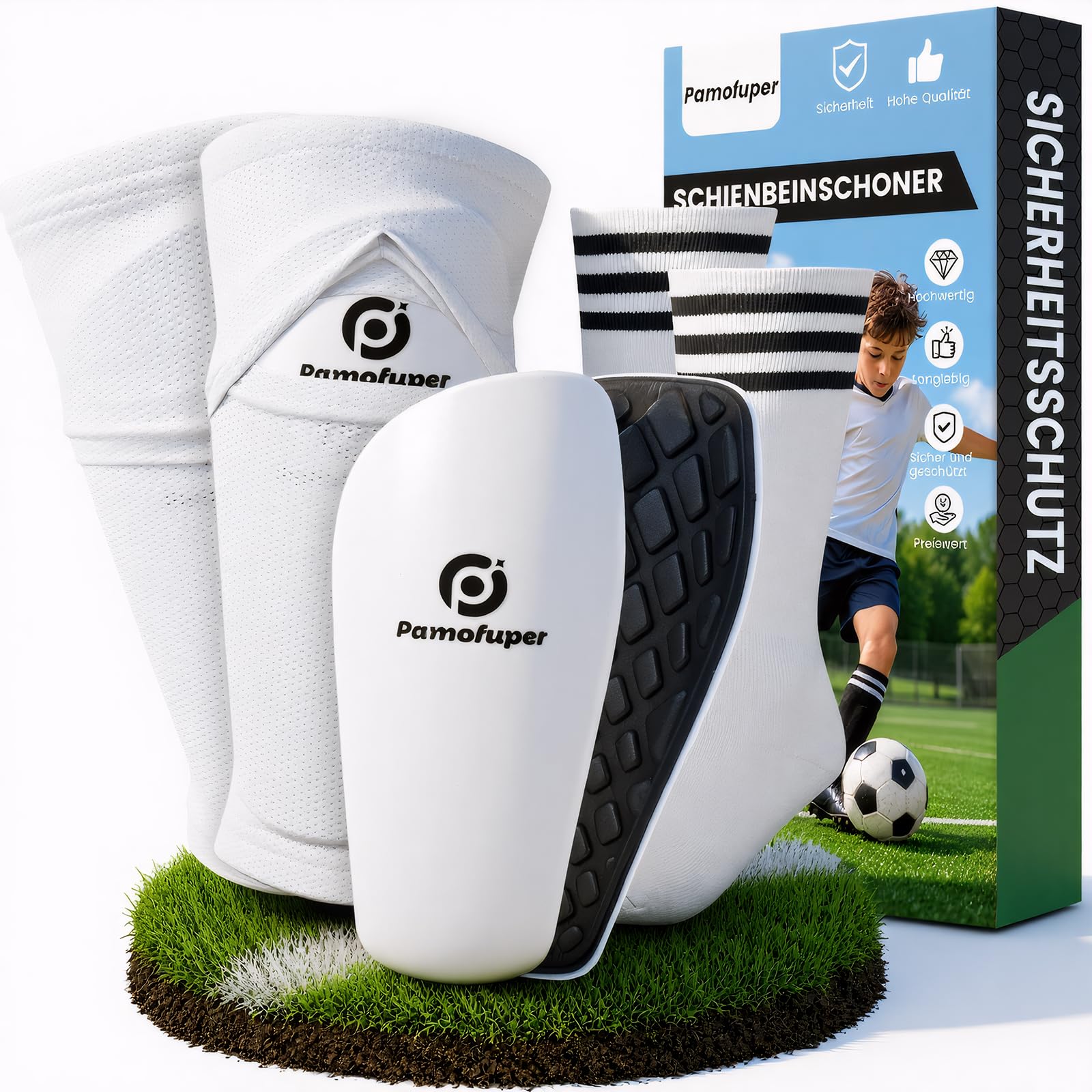 Kids/Mens Shin Pads Guards with Socks, Mini for Ages 4-16+