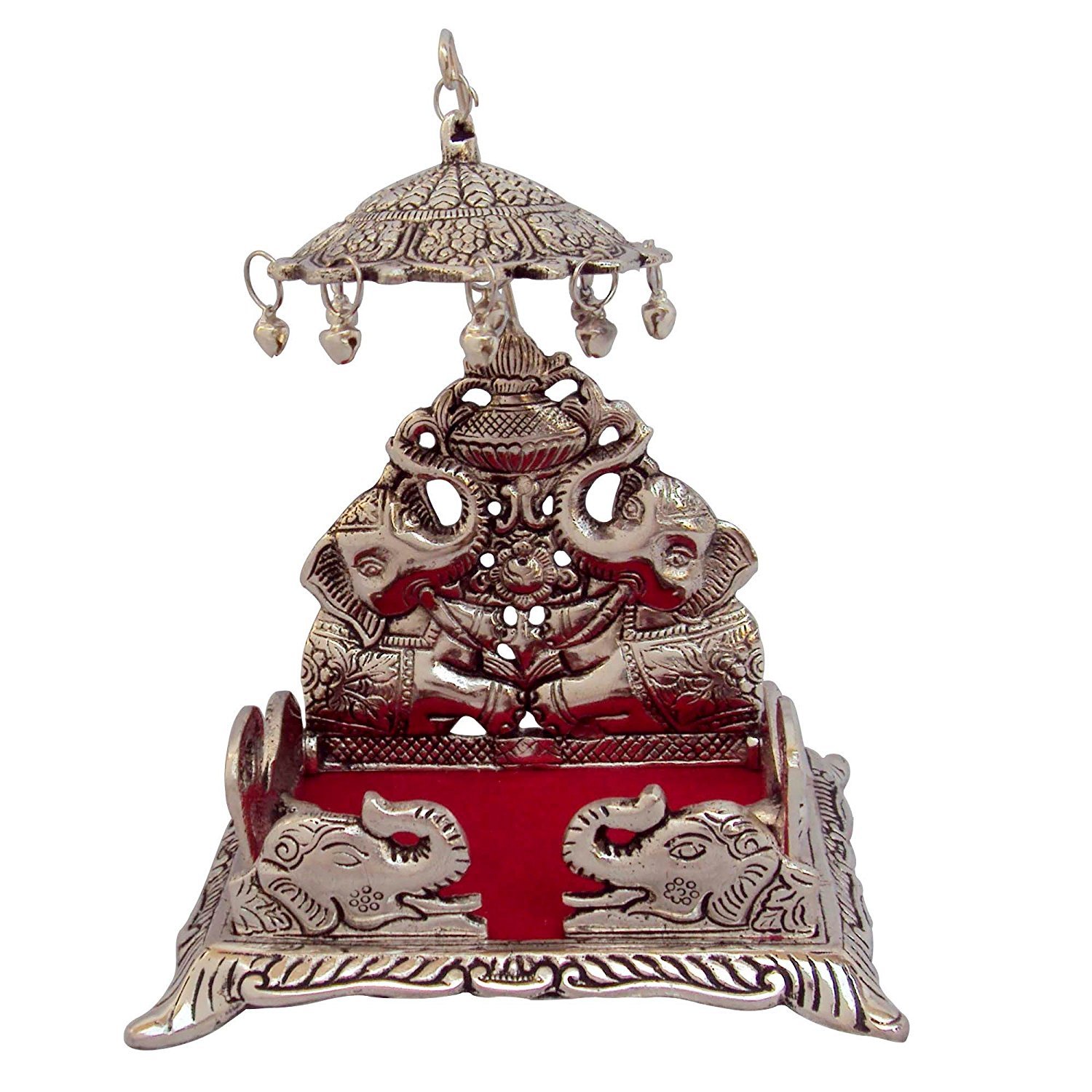 EtsiBitsi Antique, Showpiece Singhasan with Umbrella' Elephant design & Pure Metal, by Handcrafted Indian Tradition for God idols or kept in any pooja room