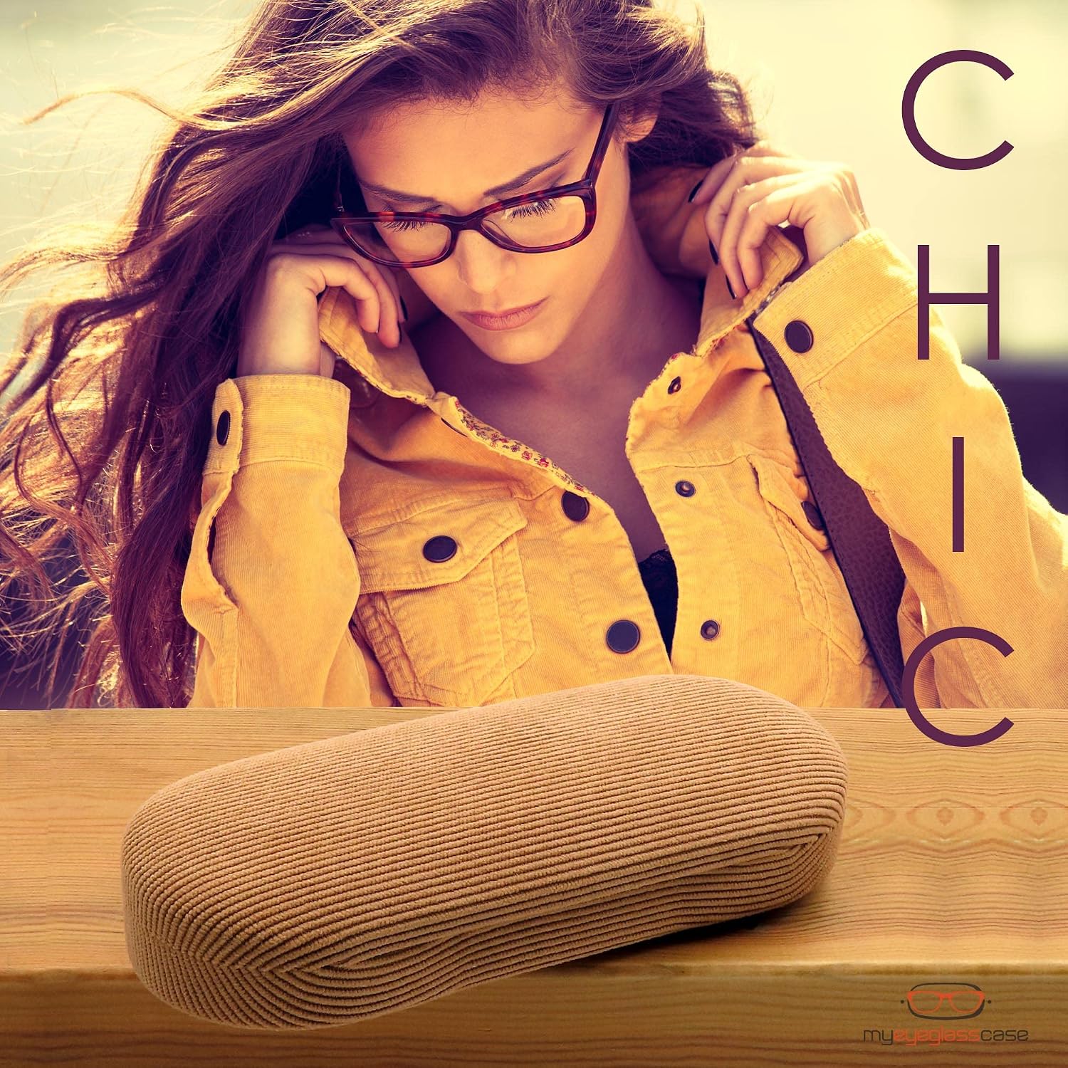 MyEyeglassCase Hard Shell Glasses case, Medium Eyeglasses Holder, Easy Open Lip for Men Women, Portable Sleeve Pouch & Cloth image 2