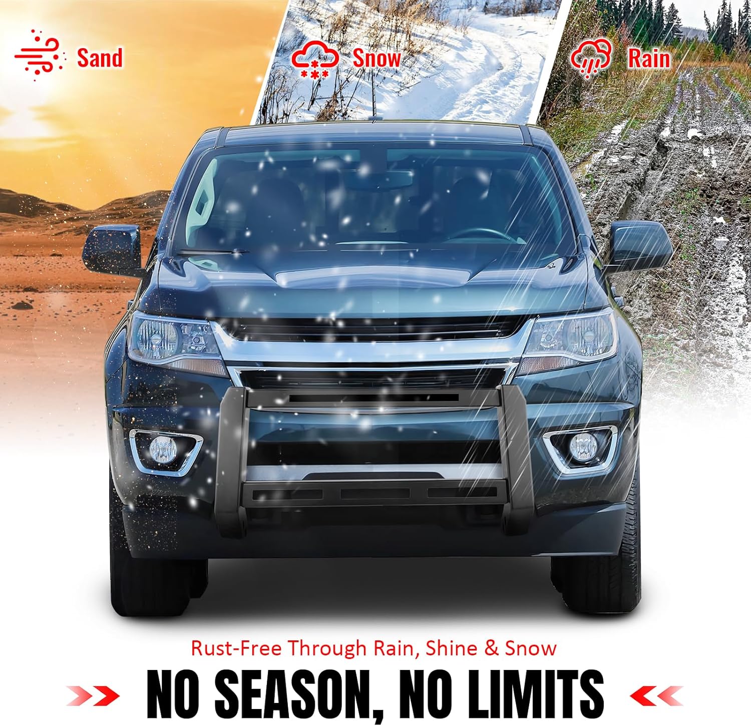 IKON MOTORSPORTS Bull Bar, Compatible with 2015-2022 Chevy Colorado & GMC Canyon, Black Steel Aluminum Front Bumper Brush Push Grille Guard W/License Plate Mounting Bracket, Exterior Accessories