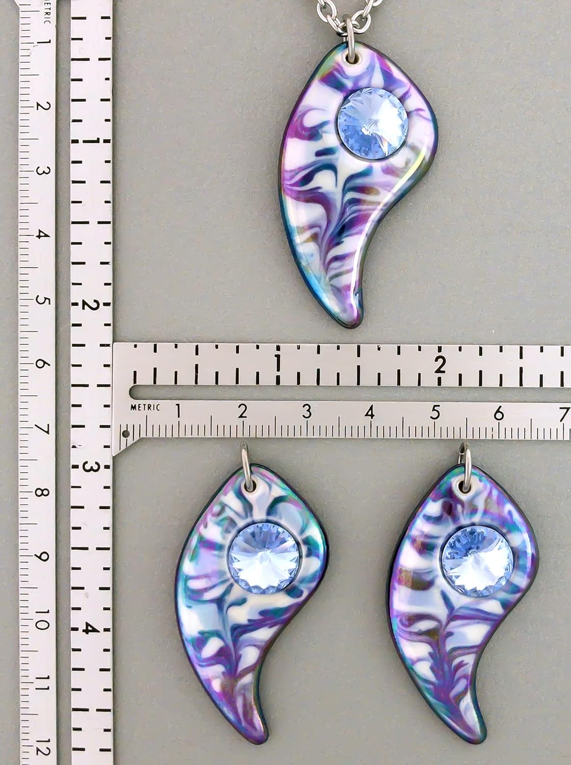 Handcrafted Porcelain Pendant with Crystal Accent, Blue Swirls on White, Unique Jewelry Gift for Women - Image 5