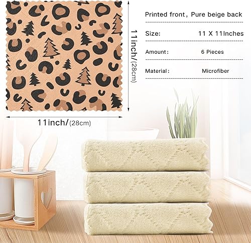 Miniatura 3 de KLL Christmas Leopard Print Tree Pattern Camouflage Microfiber Drying Towel Kitchen Theme Cotton Tea Towels Decorative Kitchen Hand Towels Cotton