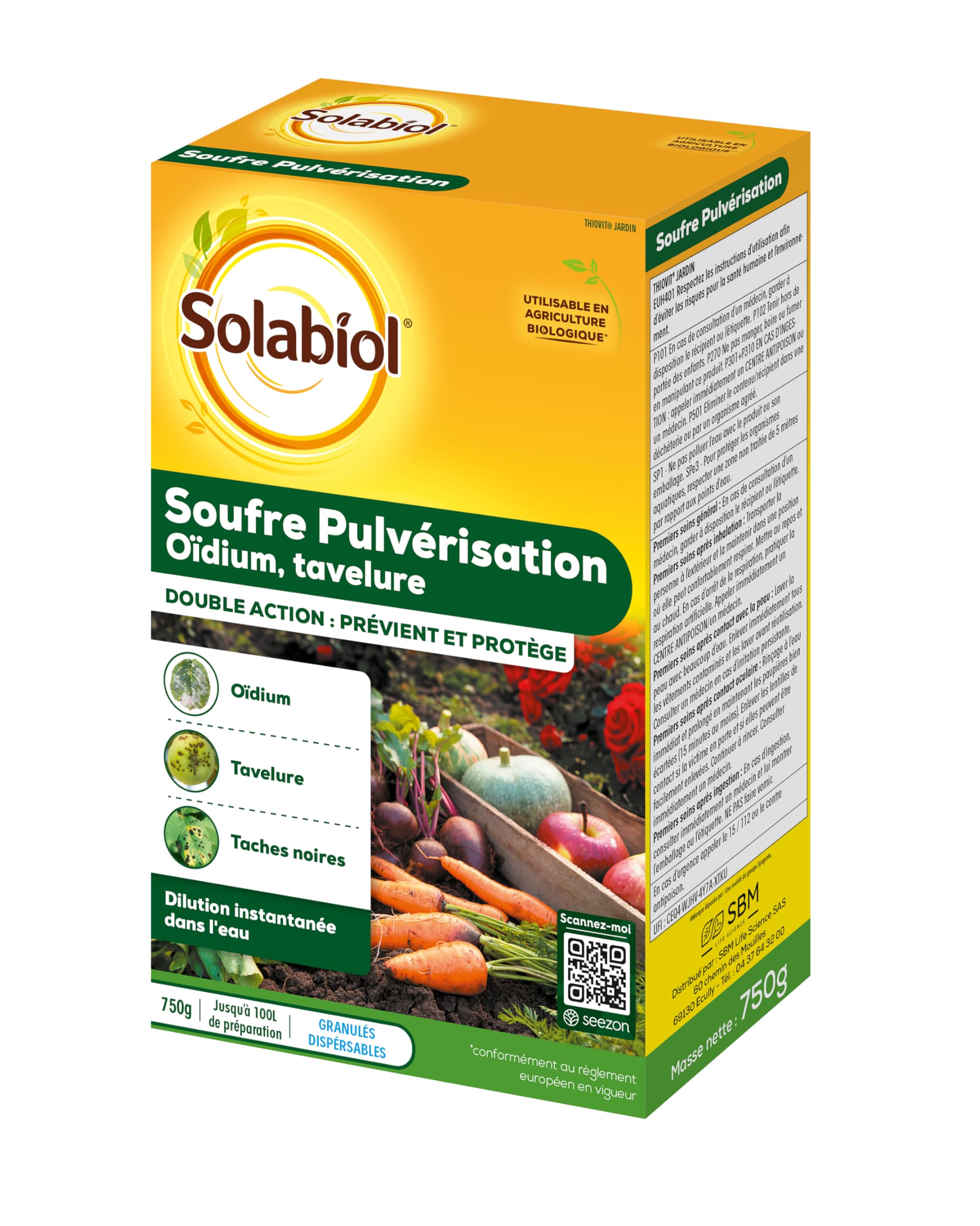 SOLABIOL Anti-Oïdium Blanc - Traitement Bio Préventif Et Curatif Pour Légumes, Fruits Et Plantes