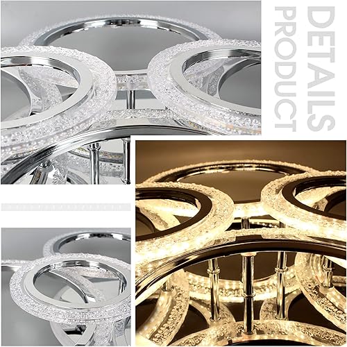 Miniatura 2 de Lámpara de techo LED moderna de 8 anillos regulable con control remoto para sala de estar, lámpara de techo de 40.2 pulgadas, color blanco, 3000