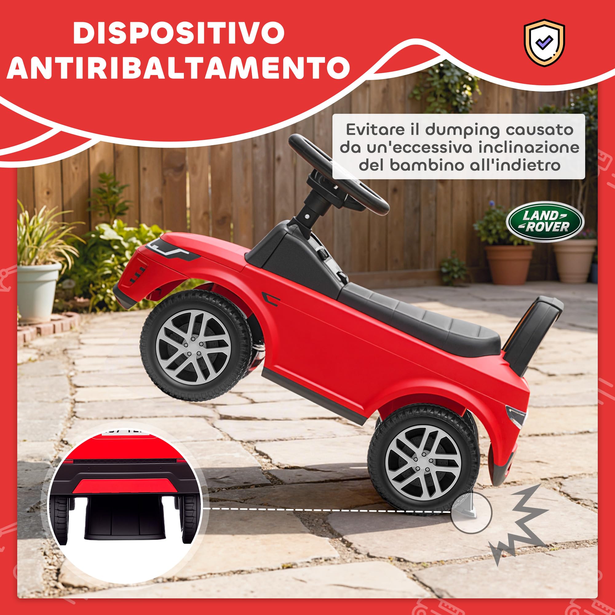 AIYAPLAY Macchina Primi Passi per Bambini Licenza Land Rover Discovery con Clacson e Spazio Portaoggetti, Auto per Bambini in PP e Acciaio, 65.5x28x42 cm, Rosso