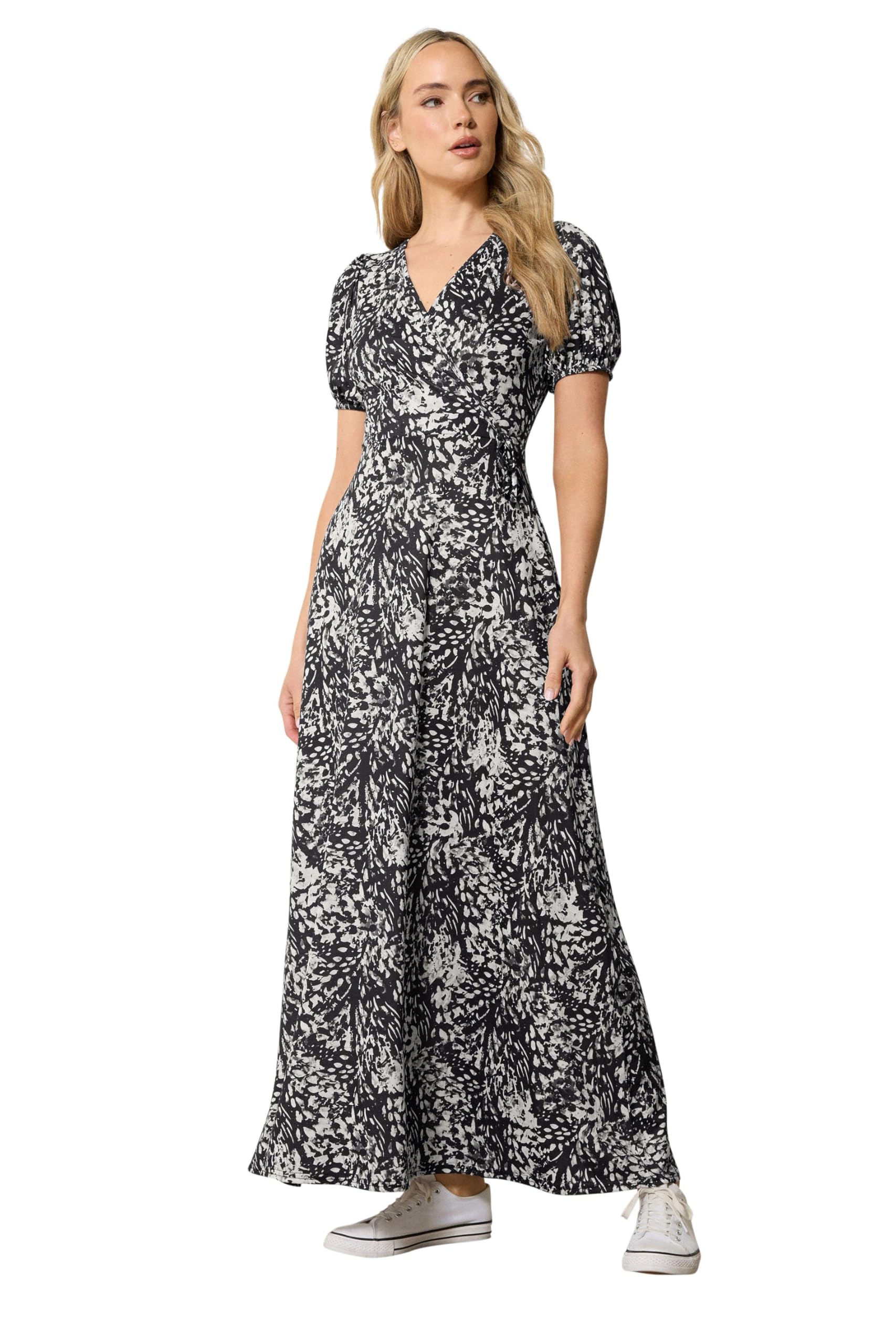Long Tall Sally - LTS Tall Black Abstract Animal Wrap Maxi Dress - Women's