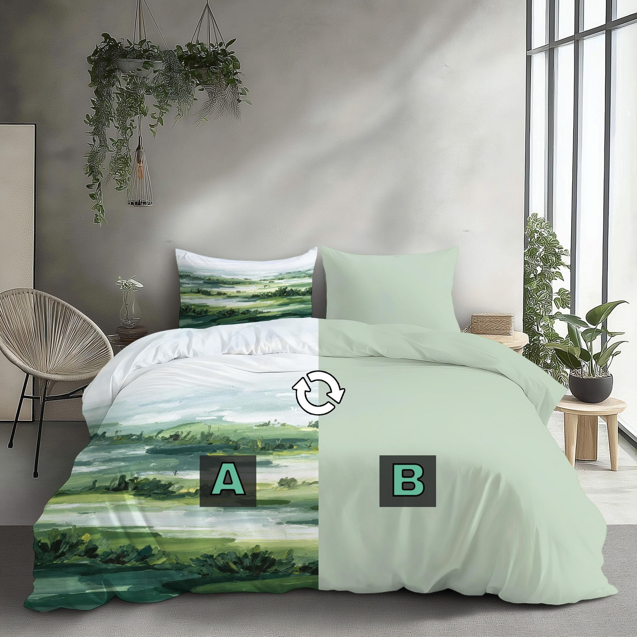 Bettwäsche 155x220cm Abstrakt Landschaft Feuchtgebiete Sträucher | Bettbezug 3teilig Weiche Allergiker Microfaser Bettwäsche-Sets, Deckenbezug mit Reißverschluss und 2 Kissenbezüge 80x80cm