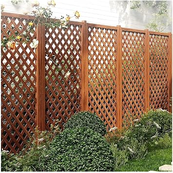 Zfmnoyev Outside Wooden Decorative Fences, Standing Decorative Privacy Fence Panels, Climbing Vines & Flowers Grid-Style Lattice, Temporary Wall Separation, for Deck Patio Balcony Garden60x150cm