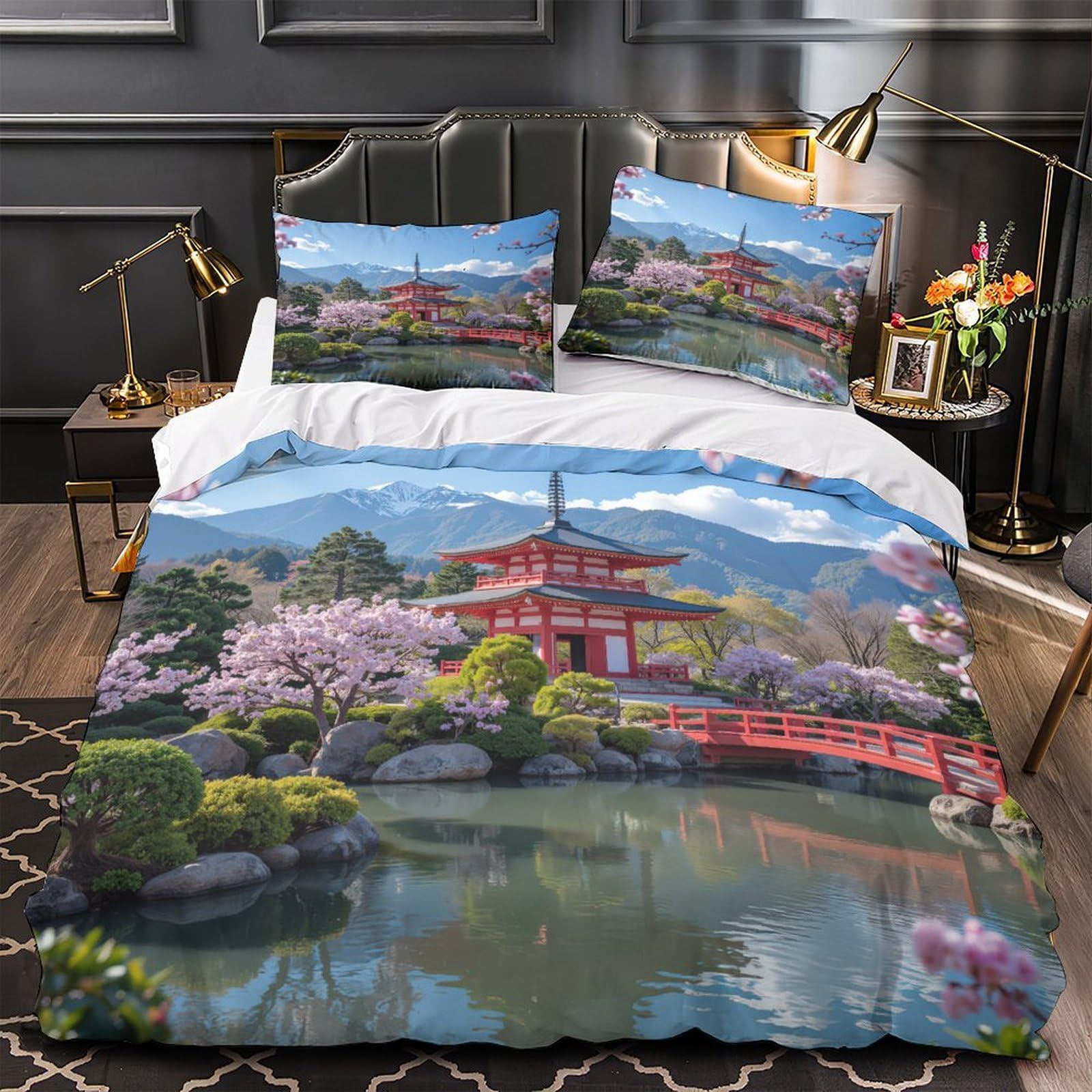 Housse de couette temple japonais 135x200 microfibre 3D