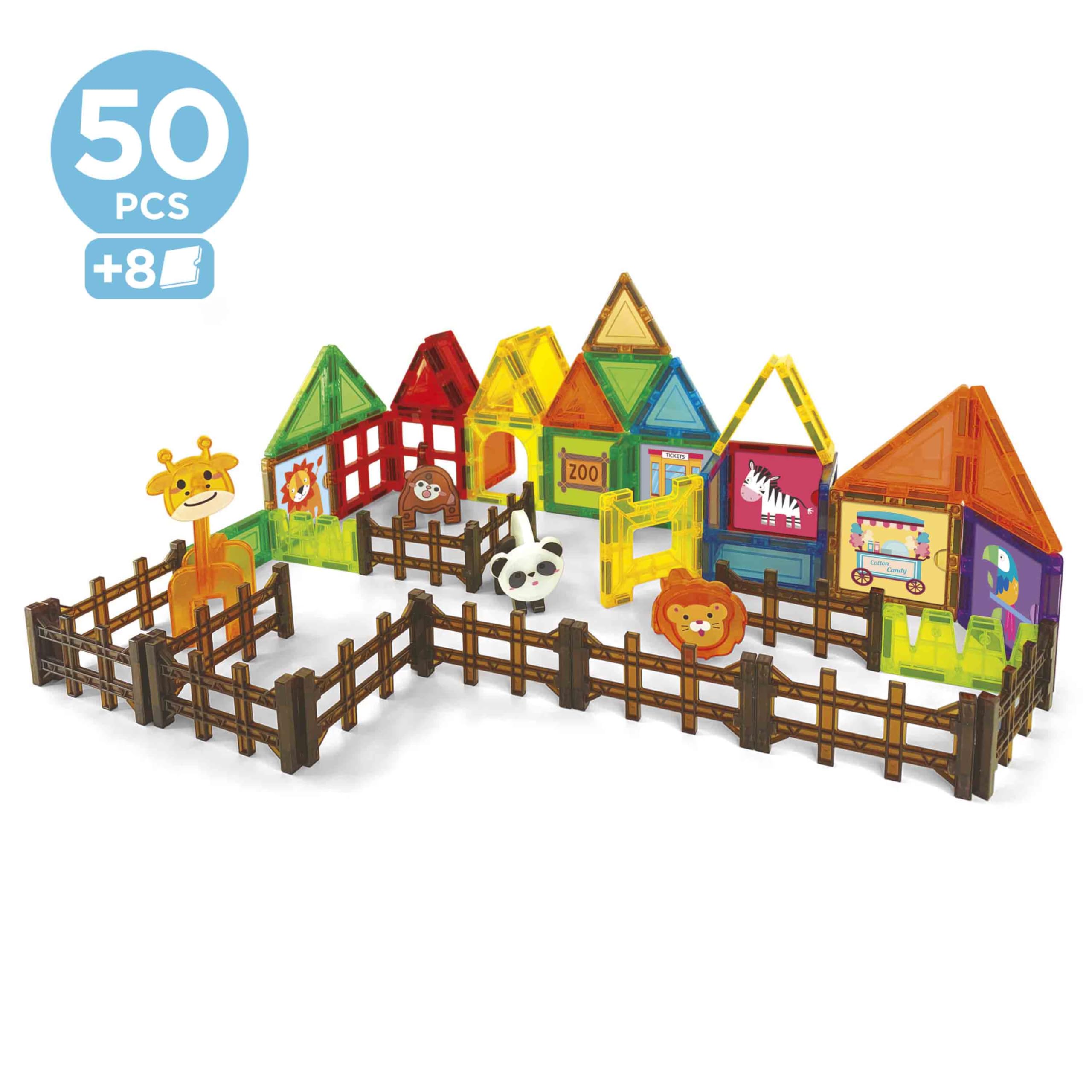 Educa - Magnetics Parck Zoo | Juego Educativo de construcción 3D magnético con 50 Piezas para niños. Incluye 4 Animales y 8 Tarjetas. Construye Figuras geométricas. A Partir de 3 años (20270)