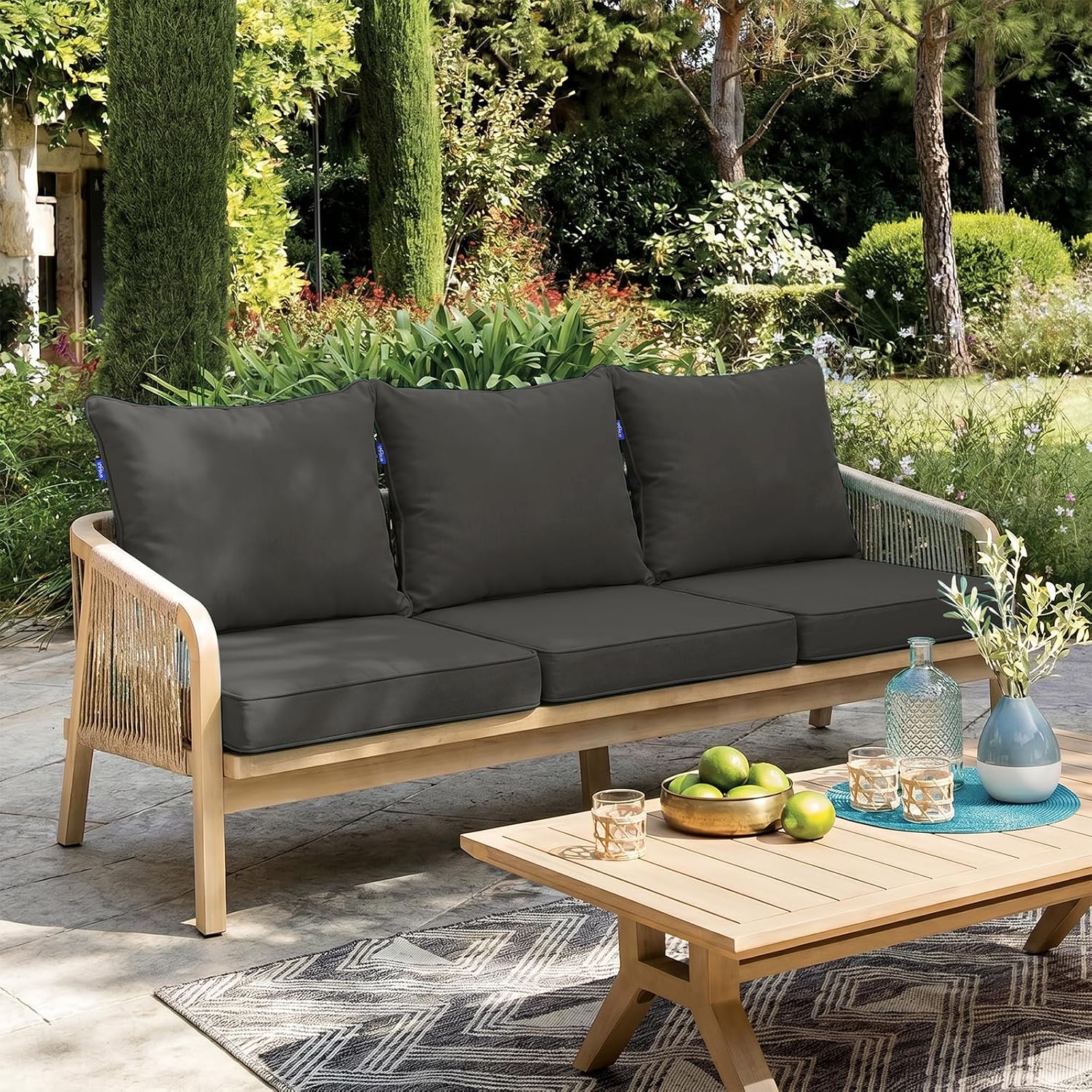 Deep Seat Cushions, Outdoor Cushions, Patio Furniture Cushions, Deep Seat & Back Cushion Patio Cushions for Backyard Couch Sofa Fade Resistant (22x24x4 inches 3 Sets, Solid Dark Grey) thumbnail