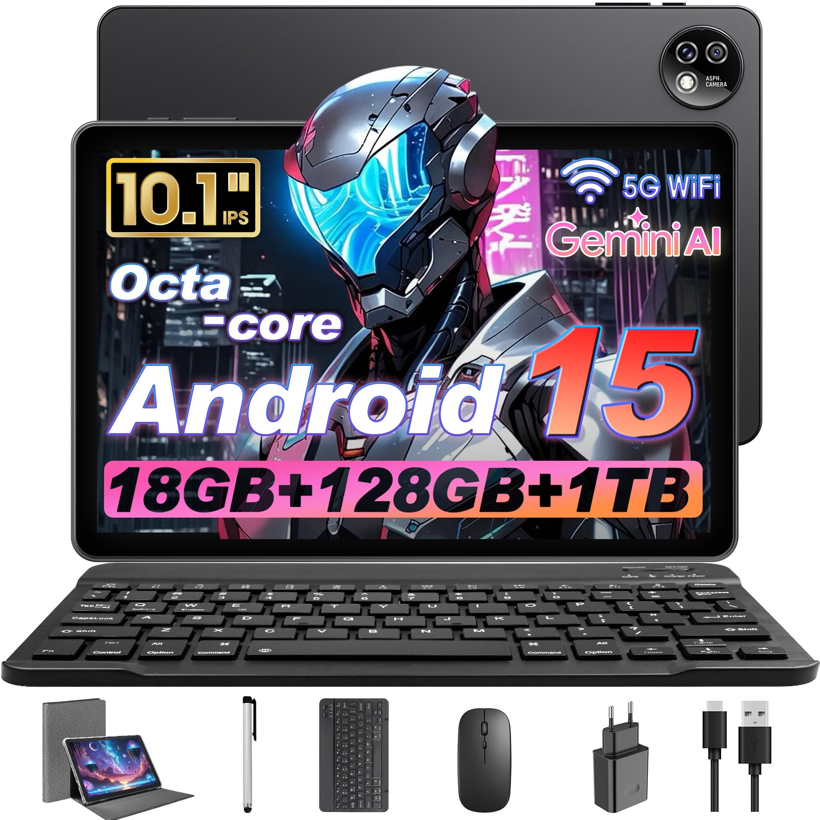 Raemond Android Tablet, 2026 Latest 10 Inch Tablet with Keyboard, Stylus Pen, Mouse and Case | Widevine L1 | T615 Octa-Core | 1280 x 800 Screen | 6000 mAh (with NTC) | 2.4G+5G WiFi | GPS (K30)-image-45