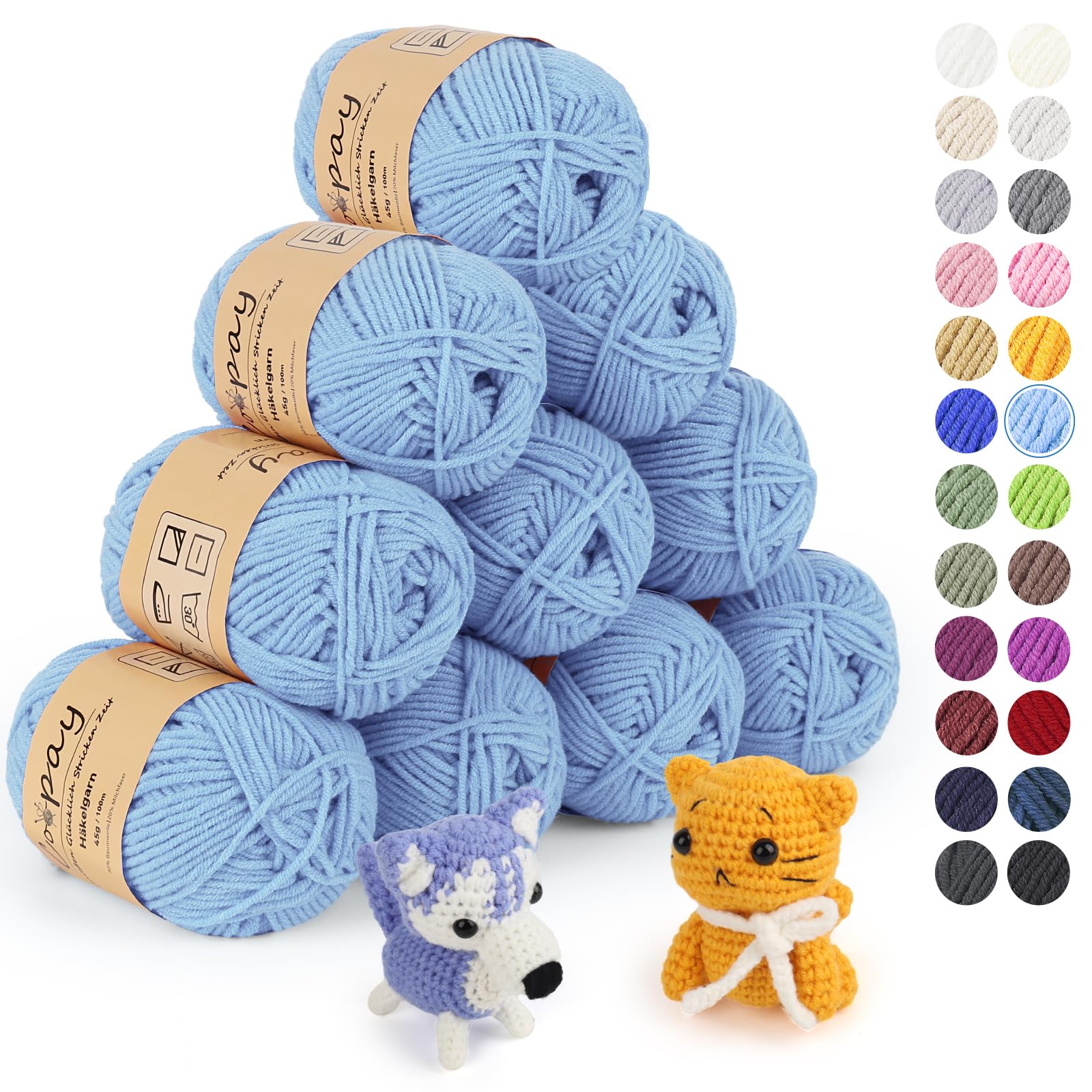 Coopay Wolle zum Häkeln, 450g (10x45g) Weiches Häkelgarn, 5 Faiding Wolle zum Stricken, Babywolle zum Häkeln für Anfänger, Super Weich Häkelgarn Babywolle für Häkel- und Strickprojekt