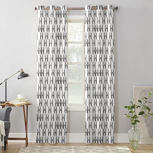 Miniatura 4 de Curtains Panels for Bedroom Letter H Geometric Pixel Style Modern Window Curtains Light Filtering Grommet Top Drapes for Bathroom Living Room-Set of