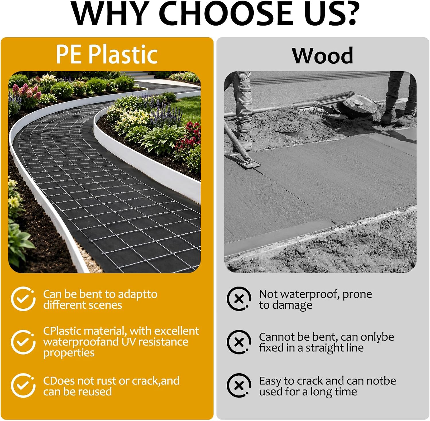 Concrete Edging Forms 1 Pack Flexible Plastic Paver Molds 10x400cm | Flexible Design, Landscape Edging, Plastic Material, 1 Pack Included