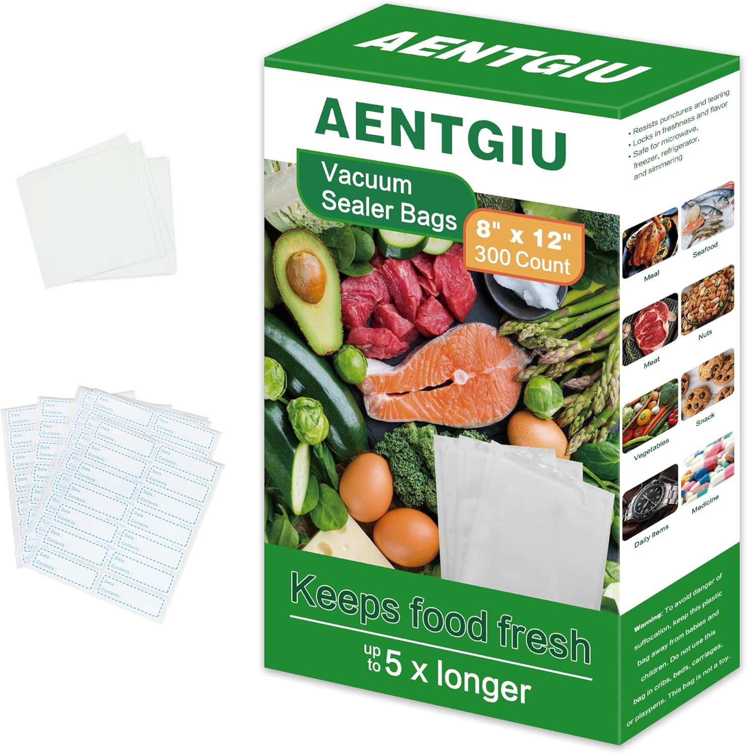 AENTGIU 300-Count Food Vacuum Sealer Bags 8 x 12 inch, Thick BPA Free Sous Vide Bags Compatible with All Vac Machines, Food Saver, Seal a Meal, Commercial Grade Quart Precut Meal Prep Storage Bags AENTGIU 300-Count Food Vacuum Sealer Bags 8 x 12 inch, Thick BPA Free Sous Vide Bags Compatible with All Vac Machines, Food Saver, Seal a Meal, Commercial Grade Quart Precut Meal Prep Storage Bags