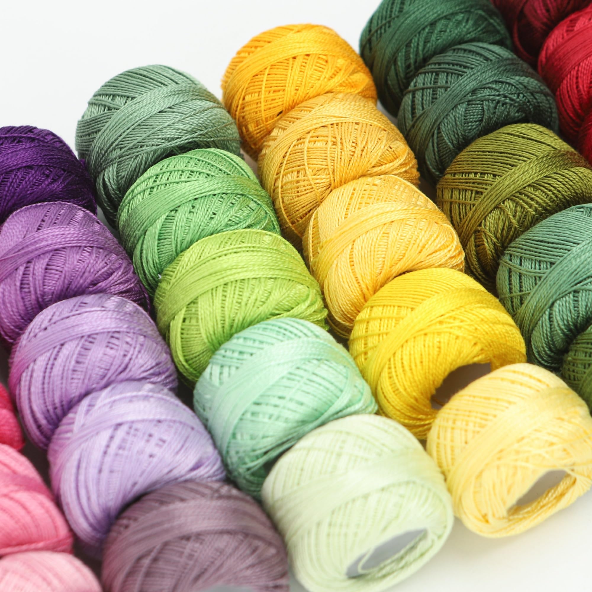 Filo Da Ricamo Set di 54 colori, misura 8, filo perle cotone for ricamo all'uncinetto, smock, applique, lungo 43 metri