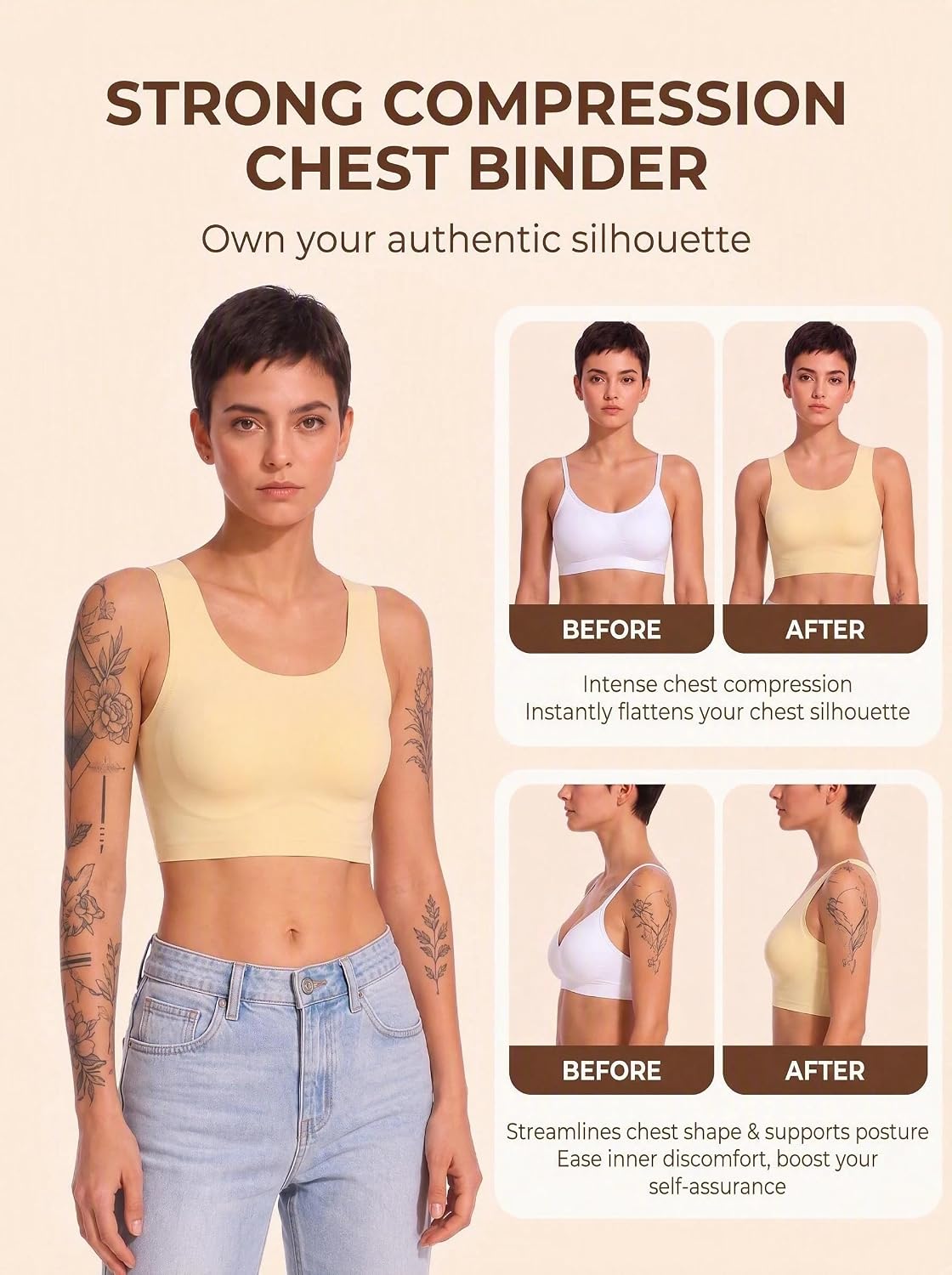 2 Pack Chest Binder Transgender,FTM Minimizer Bras for Large Breasts,Women's Compression Top
