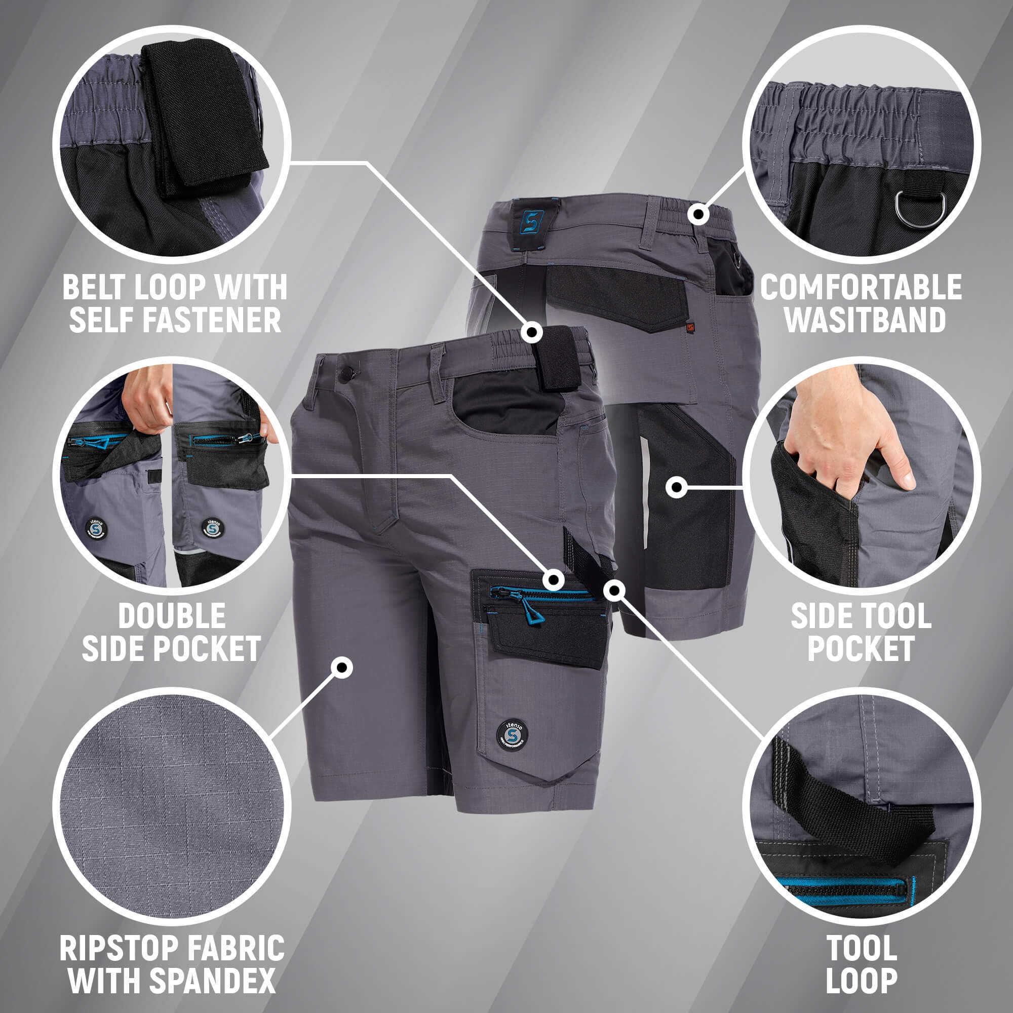 Revolt Ripstop Pantalones Cortos Trabajo Hombre Elasticos - Bermudas Trabajo Hombre Stretch