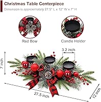 Vista 3 de Arreglo de mesa navideño de 27.5 pulgadas con portavelas, bayas rojas y piñas