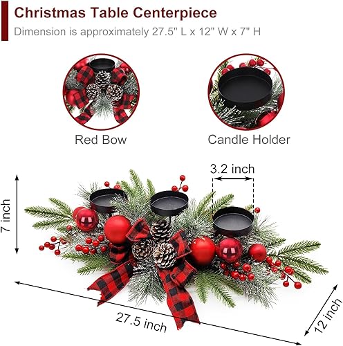Miniatura 3 de Centro de mesa de Navidad de 27.5 pulgadas con portavelas, bayas rojas y piñas