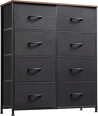 Somdot Dresser for Bedroom with 8 Drawers, 4-Tier Wide Storage Chest of Drawers with Removable Fabric Bins for Closet Nursery Bedside Living Room Laundry Entryway Hallway, Black