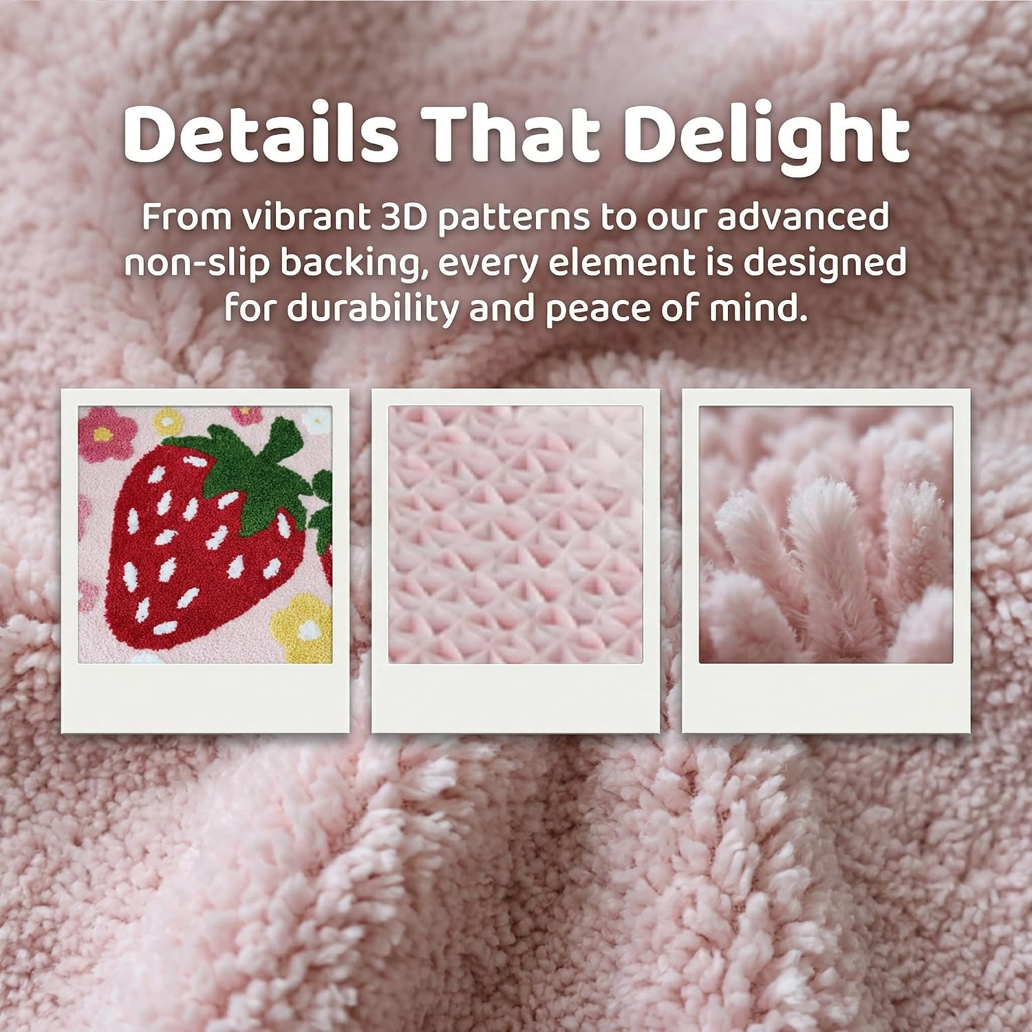 Pink Strawberry Flower Bath Mat, 30x19 Inch Soft Microfiber Bathroom Rug, Non-Slip TPR Backing Water Absorbent Washable Bath Rug for Shower Tub Sink Bedroom Kitchen Indoor Home Decor