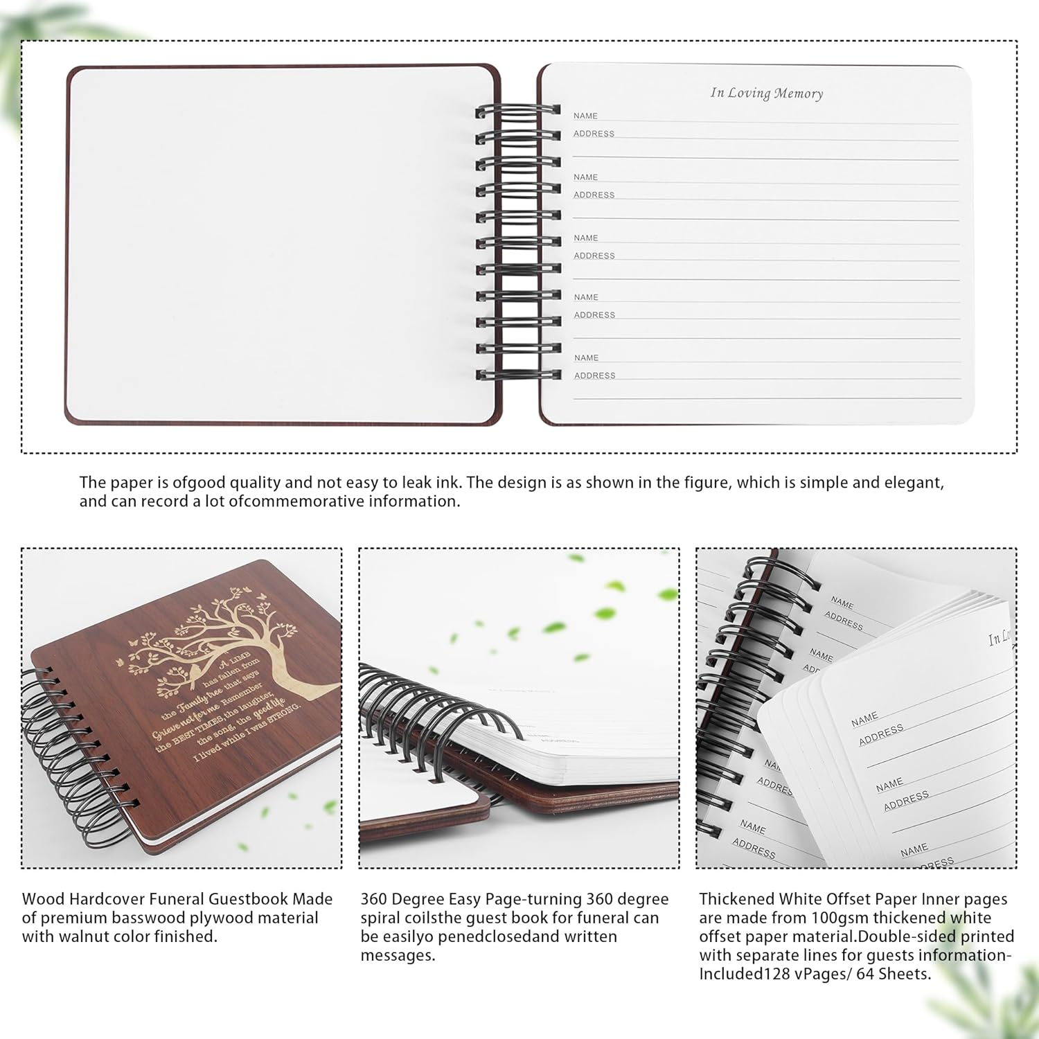 PREKIAR Funeral Guest Book for Celebration of Life, Wooden Guest Sign in Books for Memorial Service, Guestbook Set with 50pcs Share a Memory Cards Box Table Sign and Pen (Brown- Guest Book Set #2)