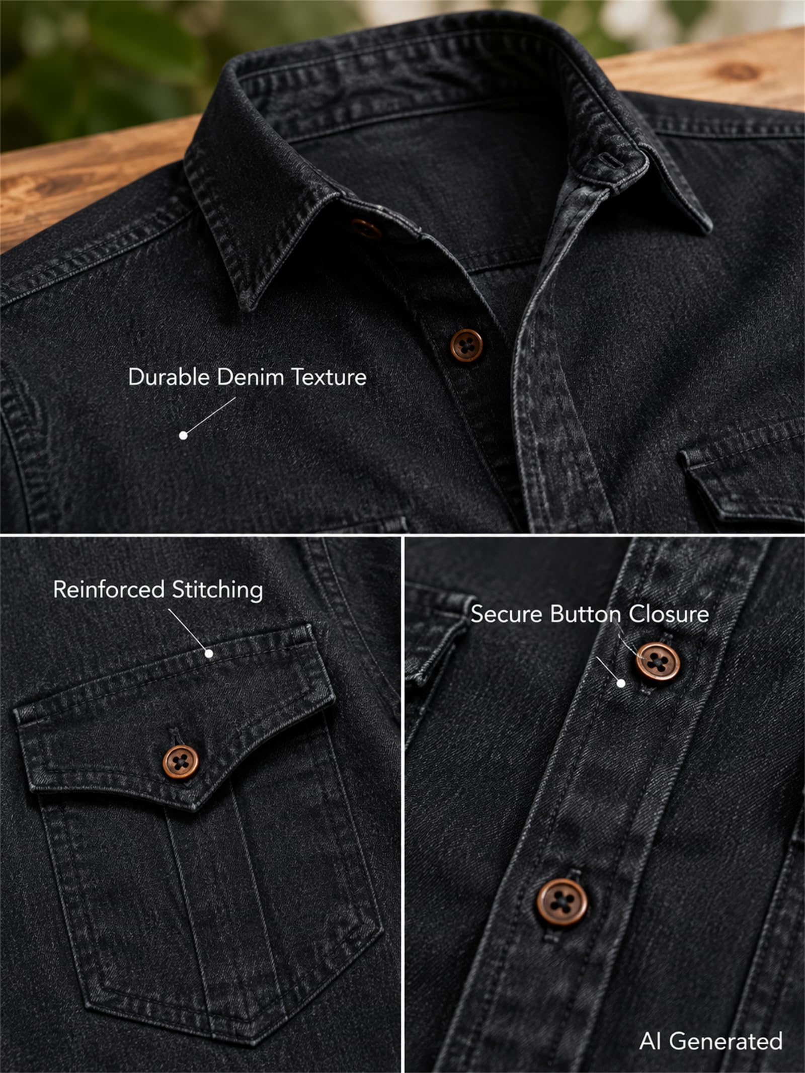 Camicia casual da uomo in denim, a maniche lunghe, con bottoni, vestibilità