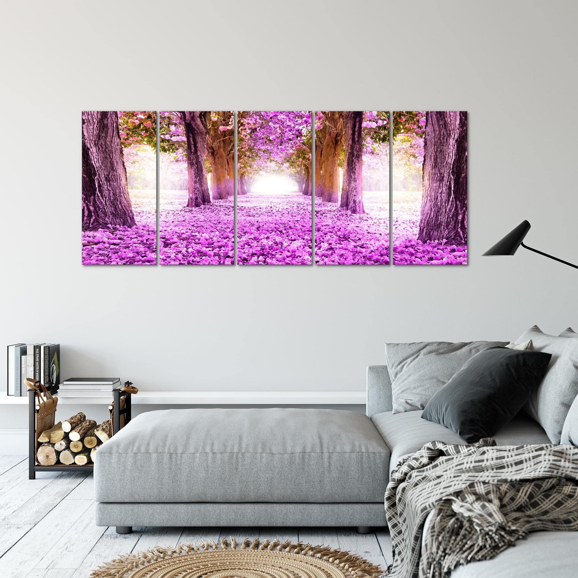 Quadro Murale XXL Aurora Islanda 200x80 Cm - 5 Pezzi, Nero/Blu, Made In Germany