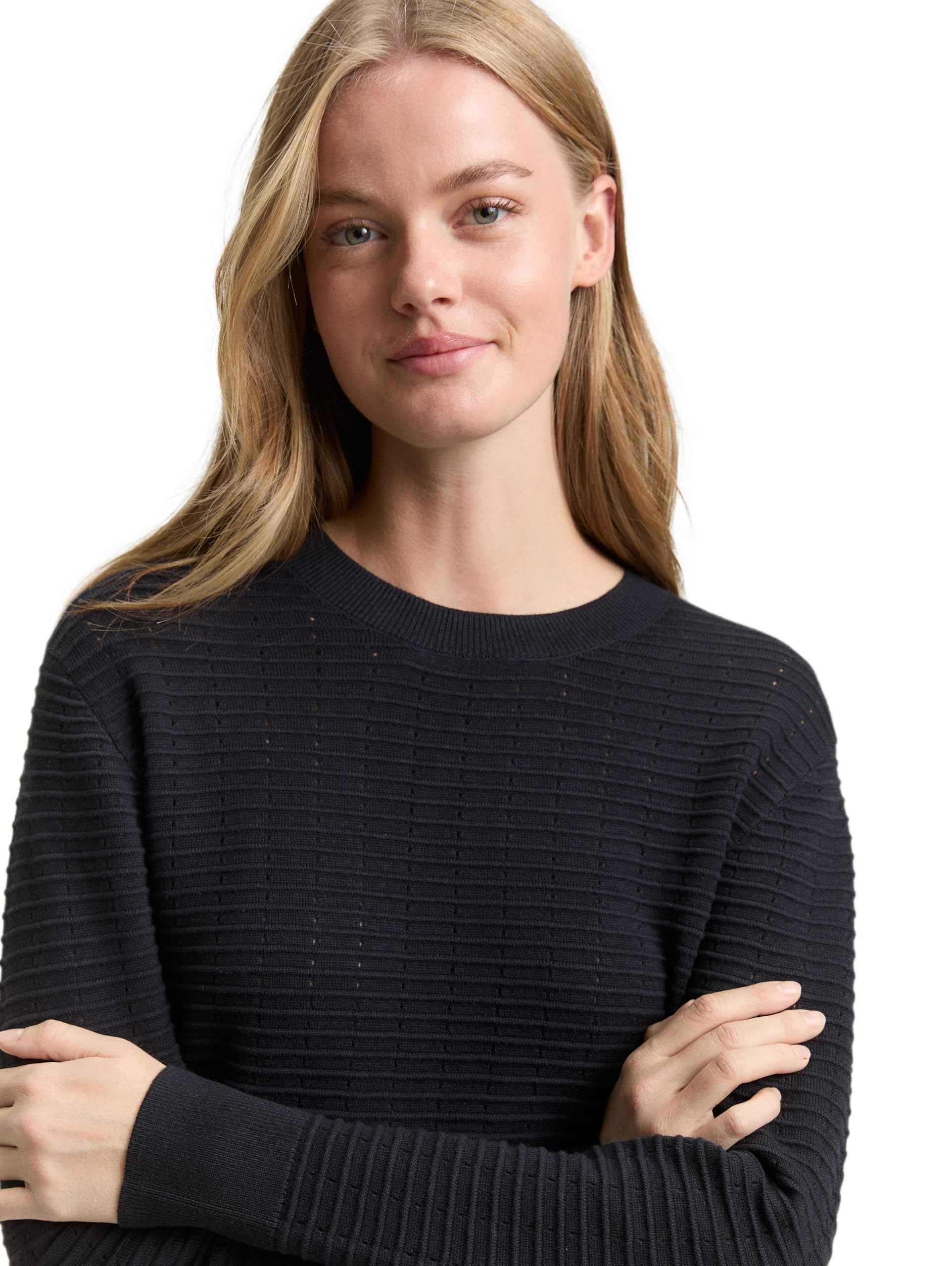 TOM TAILOR Denim Damen Strickpullover mit Rundhalsausschnitt