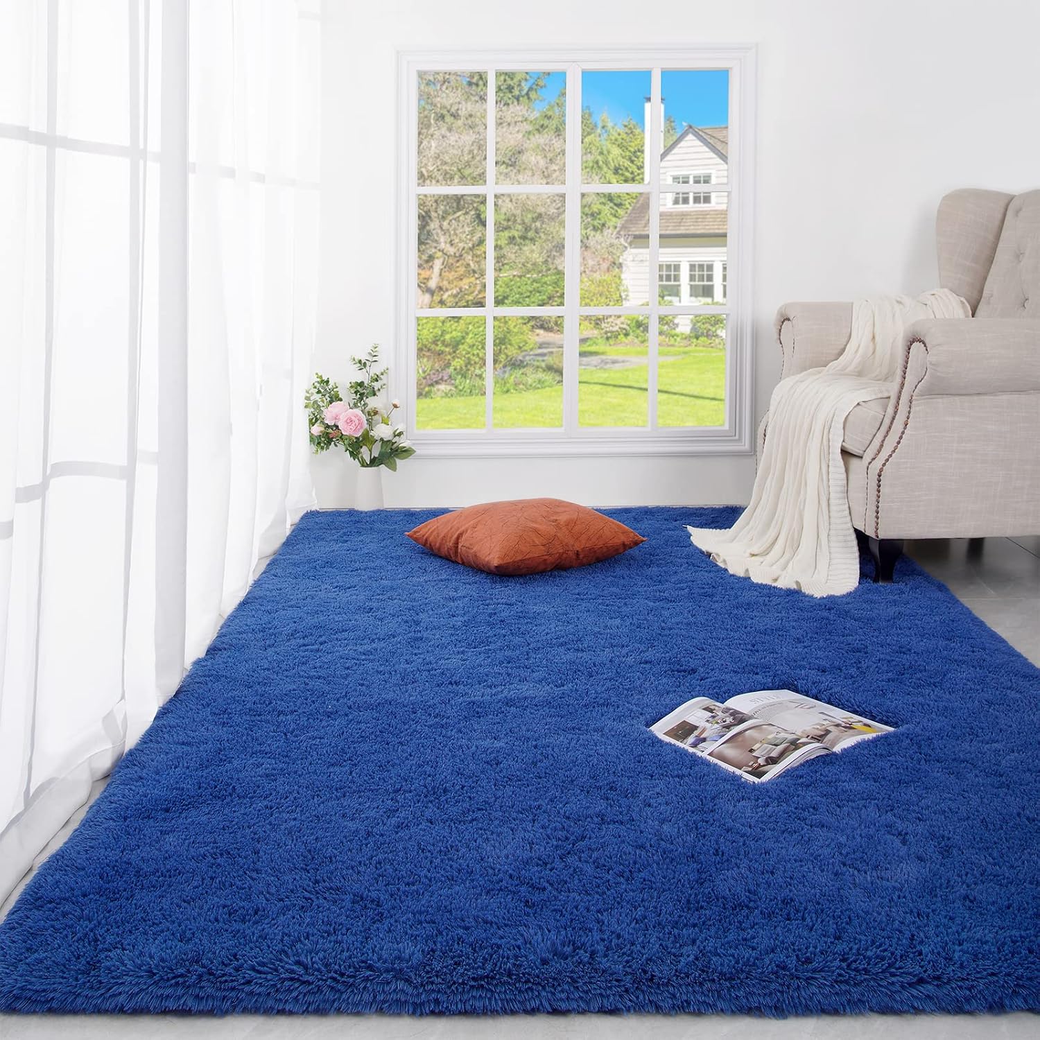 Ucomn Shaggy Area Rug 5 x 8 Feet Navy Blue, Fluffy Rug for Living Room Bedroom Nursery Room Kids Room, Ultra Soft Baby Crawling Carpet, Non-Slip, Machine Washable