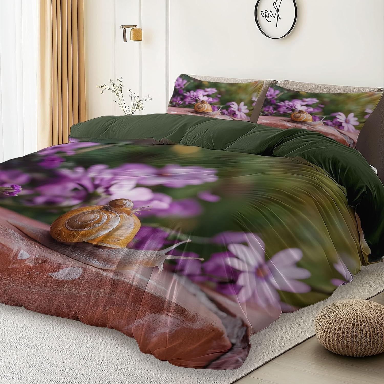 Poszwa na kołdrę 135/150 Naturalne kwiaty 3D Poszewka na kołdrę Ślimak 240 x 220 cm, lekka i wygodna pościel z mikrofibry z zamkiem błyskawicznym i 2 poszewkami na poduszki Łatwa w pielęgnacji M/6404
