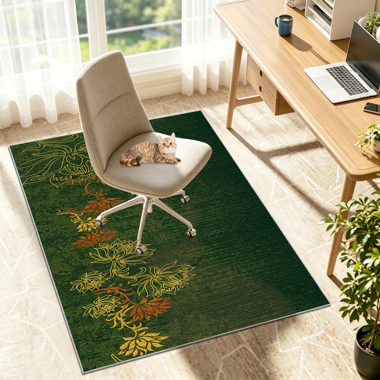 Tappeto Sedia Ufficio Gaming, Tappeto Salvapavimento Antiscivolo Protettore del Pavimento Tappetino per Sedia da Ufficio con Ruote per Parquet, Tappeto per Sedia con Ruote Deco Verde 90x130cm