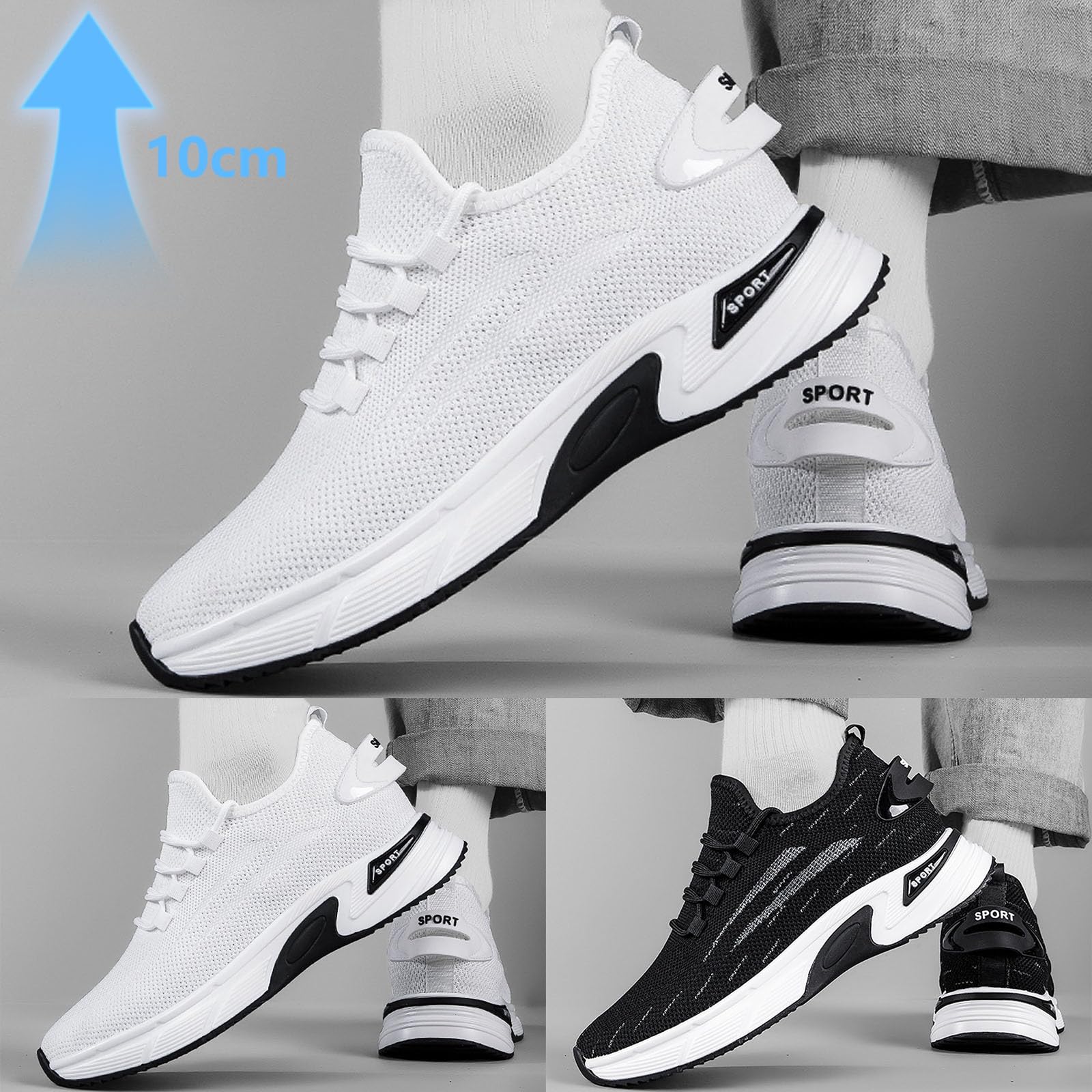 Elevator Shoes - Zapatillas de deporte para hombre, 10 cm, invisibles, de malla, transpirables, ligeras, cómodas, informales, para correr, correr, primavera, verano, Elevatorshoes