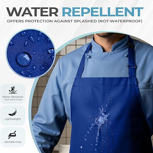 Miniatura 3 de Utopia Kitchen Paquete de 4 delantales ajustables con 2 bolsillos, resistente al agua y al aceite, delantal de chef de cocina para mujeres y hombres