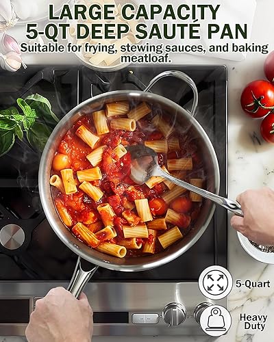 Miniatura 5 de Cooks Standard Tapa profunda clásica de acero inoxidable de 5 cuartos de galón11 pulgadas 5 cuartos de galón color plateado