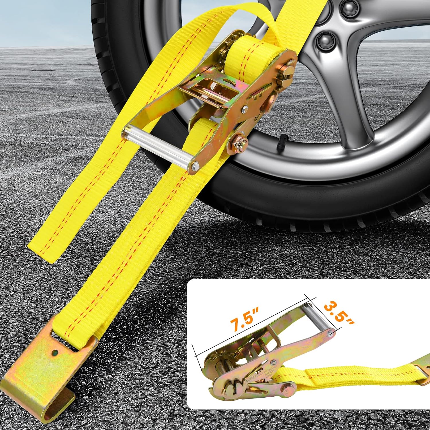 Trekassy 2" x 120" Car Tie Down Ratchet Straps for Trailers with Heavy Duty Flat Hooks (4PK), Wheel Straps for Hauling Cars, 3,333lbs Safe Working Load, Extra 4 Axle Straps