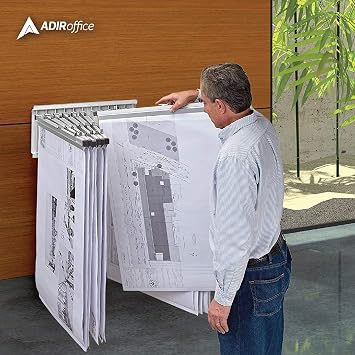 Adir Wall Mount Blueprint Rack - Blue Print Organizer, Poster Wall Mount Display, Map Storage Holder with 12 Pivot Brackets - Plan Rack for Office