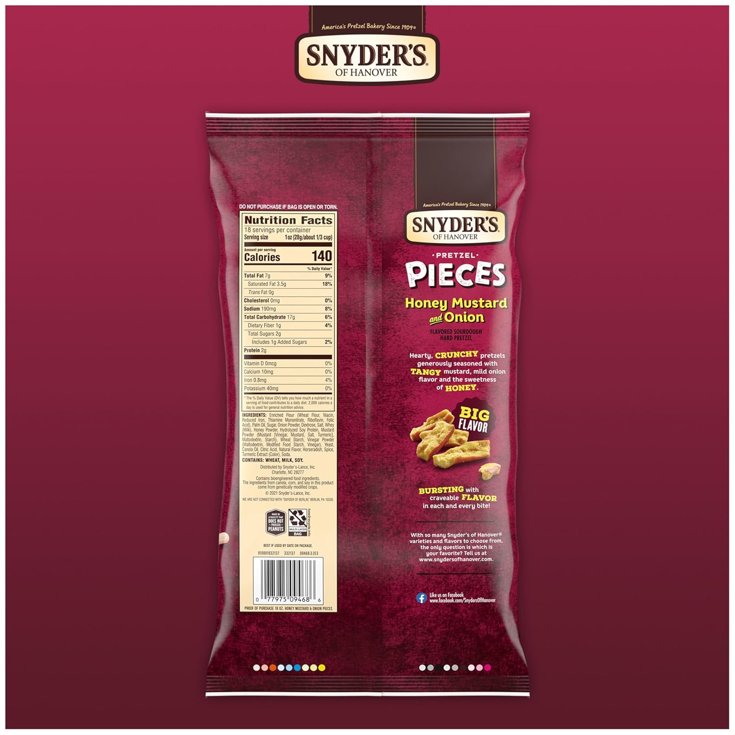 Snyder's of Hanover Pretzel Pieces, Honey Mustard and Onion, Party Size 18 Oz (Pack of 12)