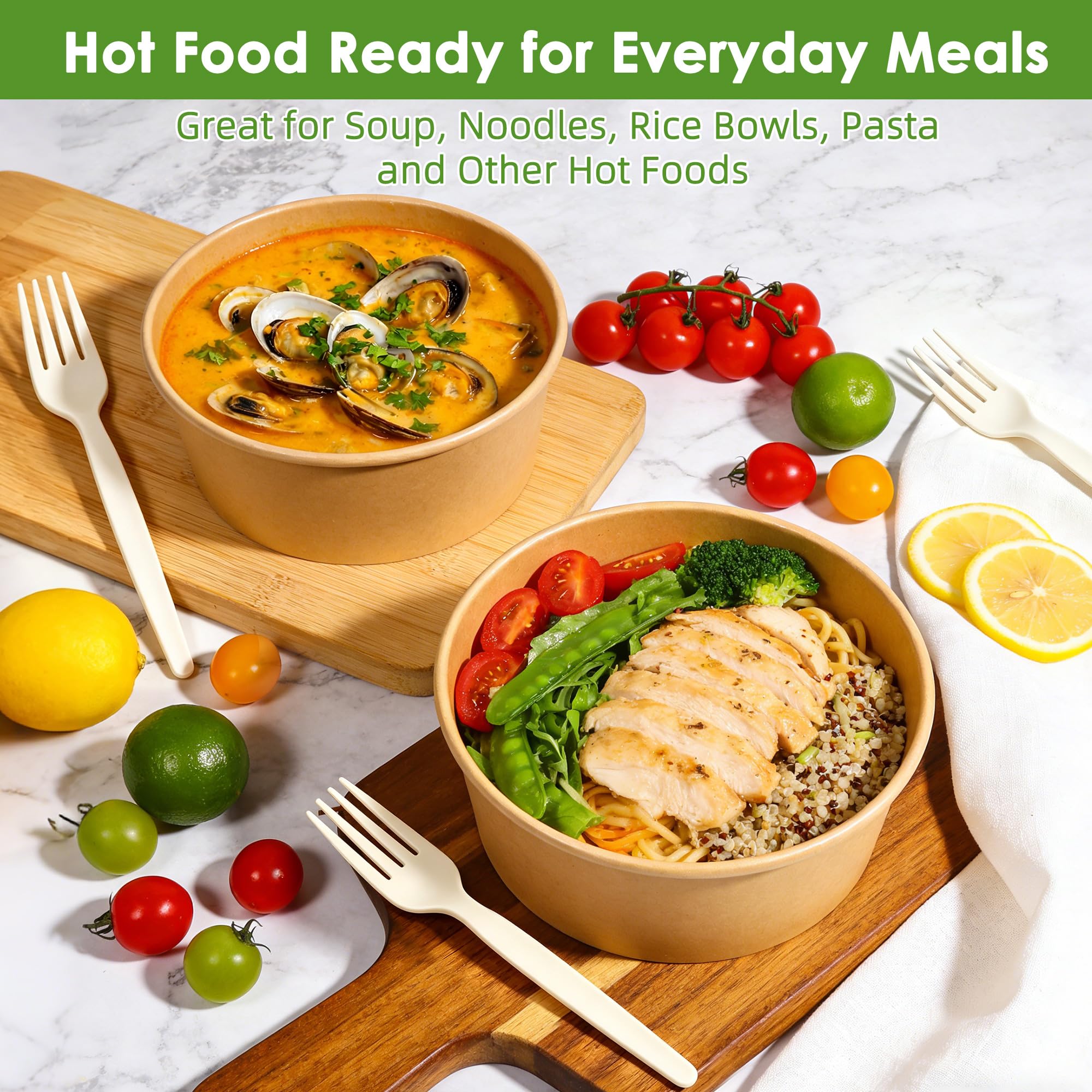 Kraft Paper Compostable Bowls with Lids & Forks Gallery Image