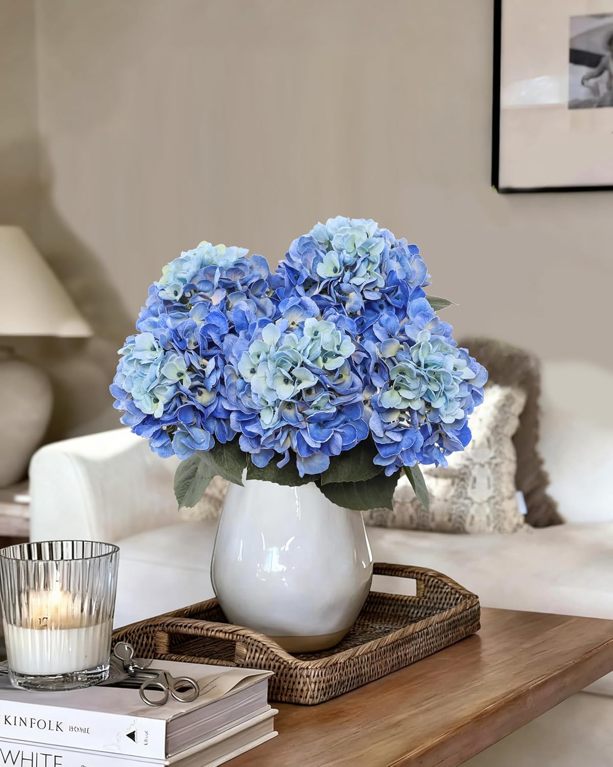 DuHouse 3Pcs Blue Hydrangea Artificial Flowers,Latex Real Touch Hydrangeas Faux Hydrangeas for Home Wedding Bouquets Centerpieces Party Living Room Decoration(Royal Blue) - Image 3