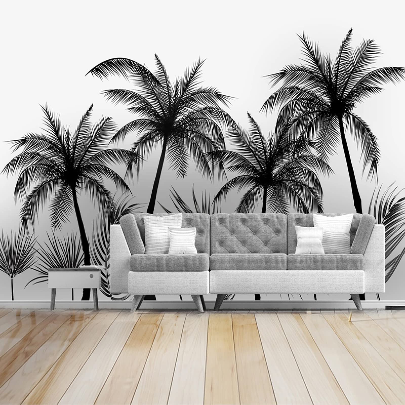 Papier peint 3D forêt tropicale noir et blanc pour agrandir un salon ou une chambre