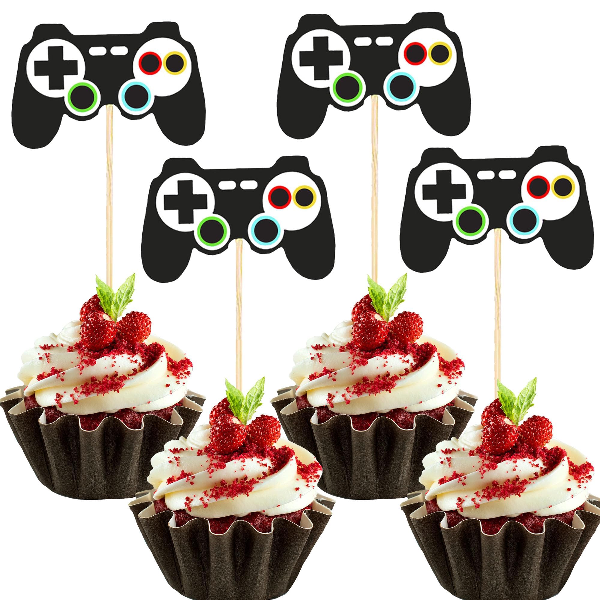 12 PCS Video Game Controller Cupcake Toppers, Gamepad Cake Decor for Gamer Themed Birthday Parties or Kids Birthday Supplies