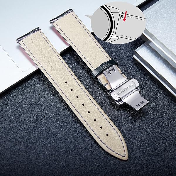 BINLUN Correa de Reloj de Cuero Correa de Piel Repuesto para Hombres/Mujeres con Hebilla de Despliegue Mariposa Plata/Oro/Oro Rosa 12mm-24mm 10 Colores - 3